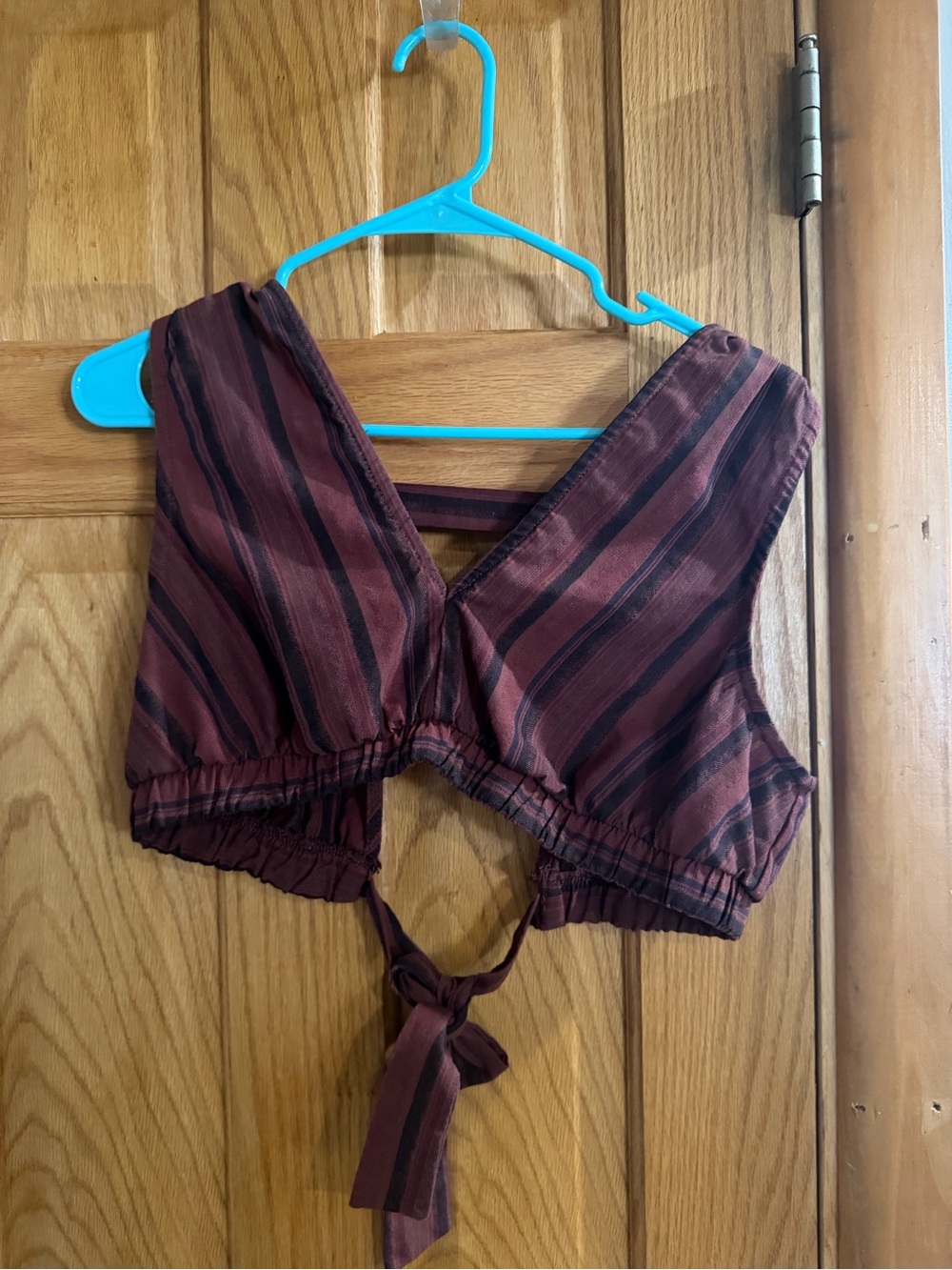 Free People Burgundy and Black Striped Tie-Back Crop Top